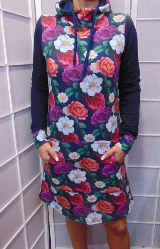 Mikinové šaty s kapucí - růže S - XXXL