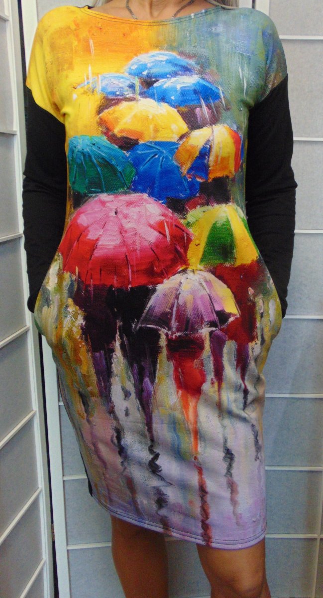 Šaty s kapsami - barevné deštníky S - XXXL