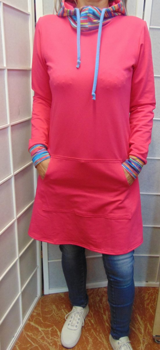 Mikinové šaty s kapucí - růžové S - XXXL