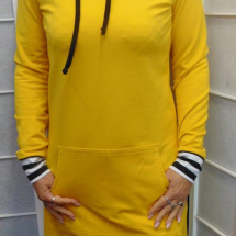 Mikinové šaty s kapucí - žluté s pruhovanou kapucí S - XXXL