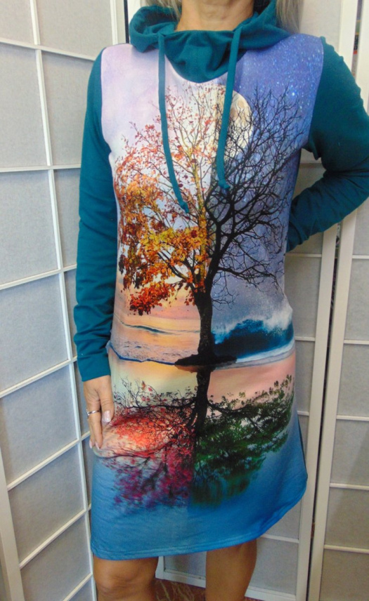 Mikinové šaty s kapucí - strom S - XXXL