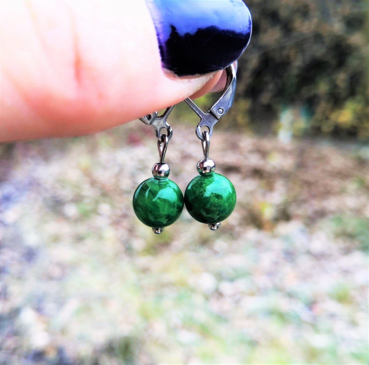 Náušnice*vzácný kámen Maw-Sit-Sit*chir. ocel