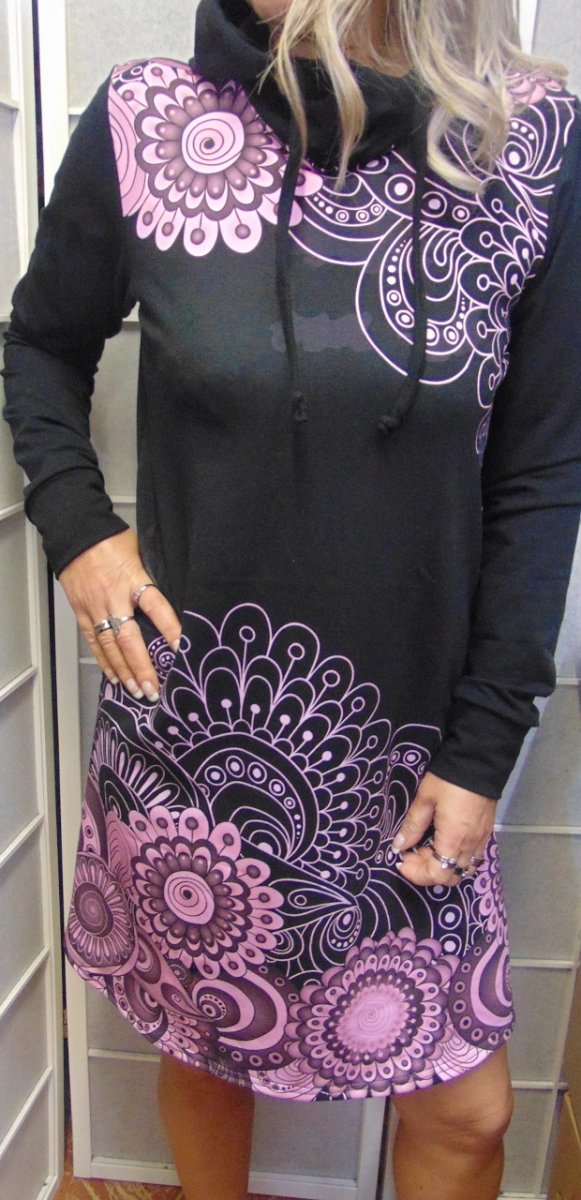 Mikinové šaty s kapucí - mandaly S - XXXL