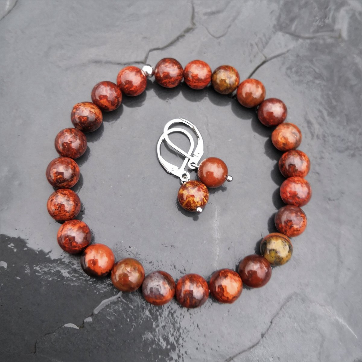 Náušnice*červenohnědý achát*chir. ocel