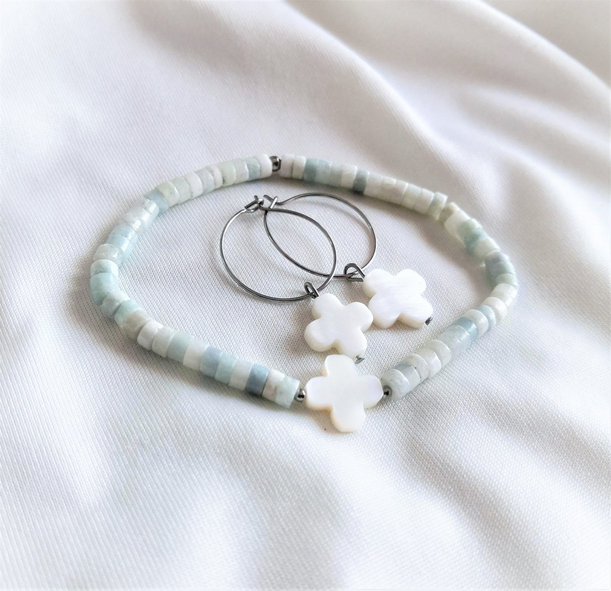 Náušnice*čtyřlístky z perleti*kruhy*chir.ocel