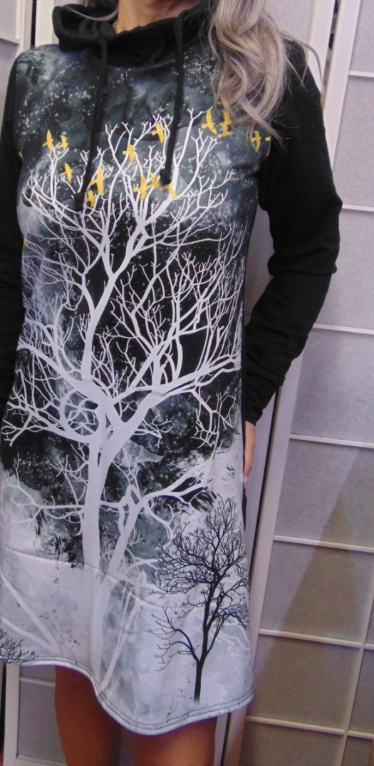 Mikinové šaty s kapucí - strom S - XL