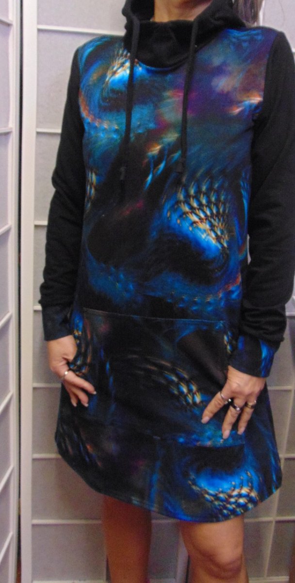 Mikinové šaty s kapucí - abstrakce S - XXXL