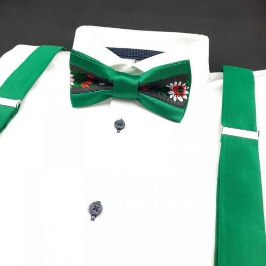 Folklorní Saténový Set Motýlek a Šle Smaragdový