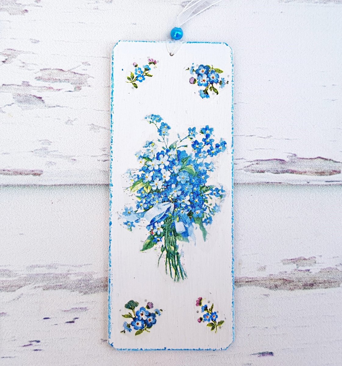 dřevěná záložka do knihy - kytička z pomněnek