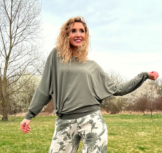 Oversize khaki netopýří tunika dlouhý rukáv