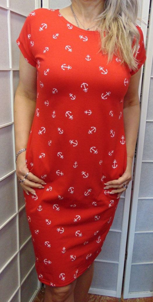 Šaty s kapsami - kotvičky na červené S - XXXL