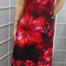 Šaty s výkrojem - červené květy S - XXXL