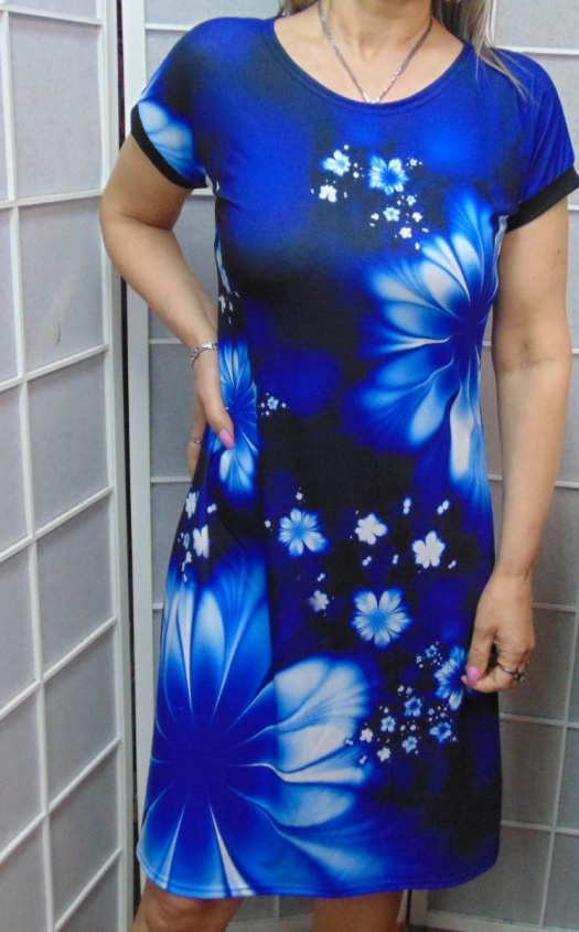Šaty květy na modré S - XXXL