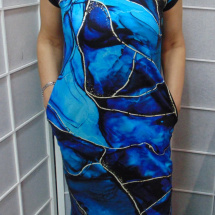 Šaty s kapsami - modrý mramor S - XXXL