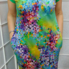 Šaty s kapsami - luční kvítí na zelené S - XXXL