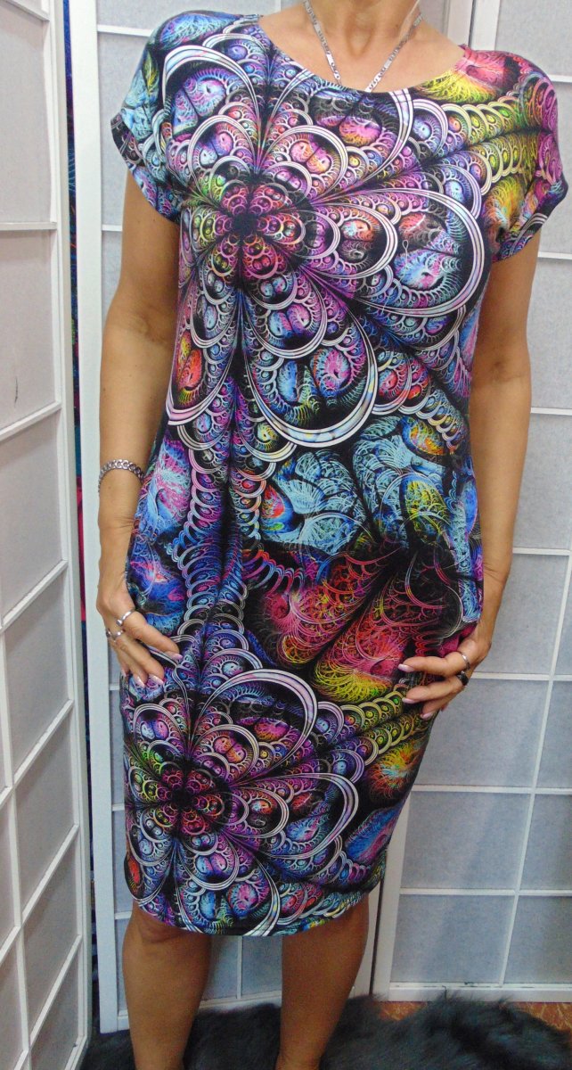 Šaty s kapsami - kalejdoskop (bavlna)