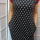 Šaty s kapsami - puntíky na černé, velikost S (bavlna)