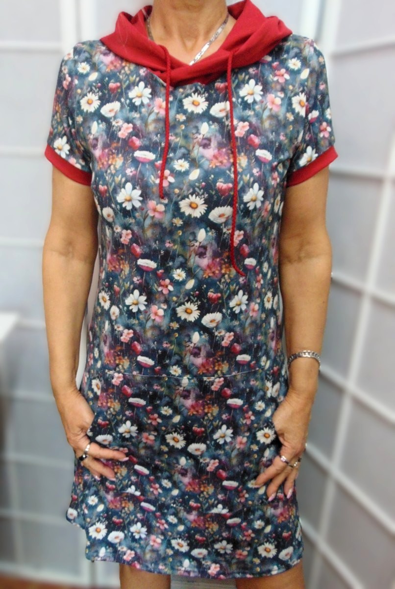 Šaty s kapucí - luční kvítí (bavlna), velikost L  ~ SLEVA ~