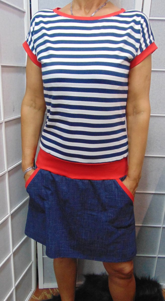 Šaty - pruhy a jeans (bavlna)