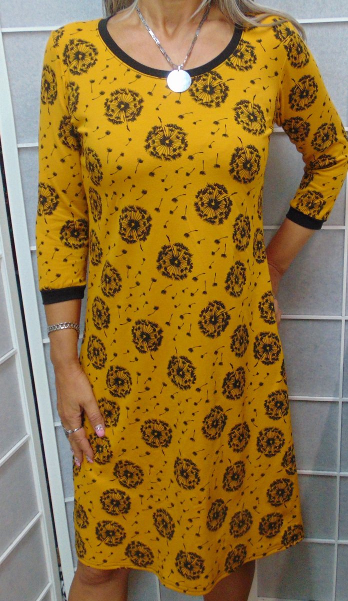 Šaty - pampelišky na hořčicové (bavlna)