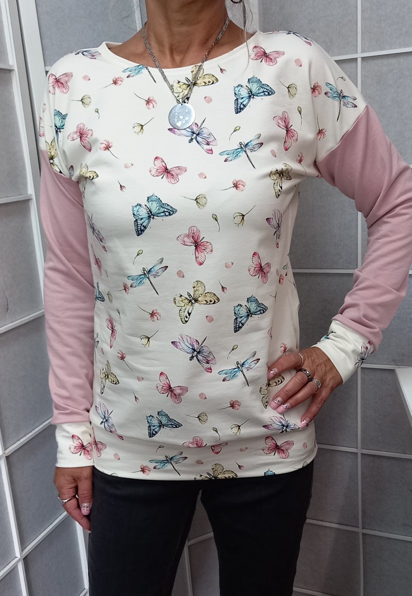 Mikina - květy, motýlci a vážky (teplákovina)