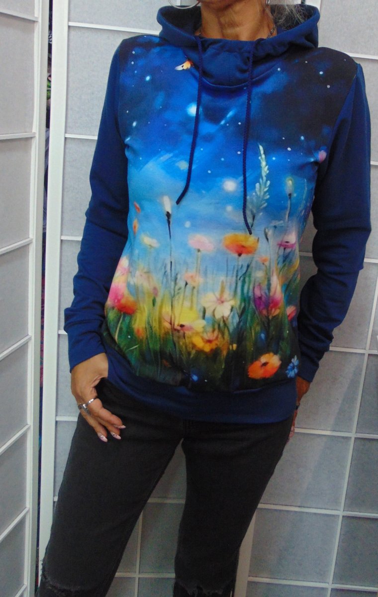 Mikina - louka KAPUCE/ROLÁK (teplákovina)