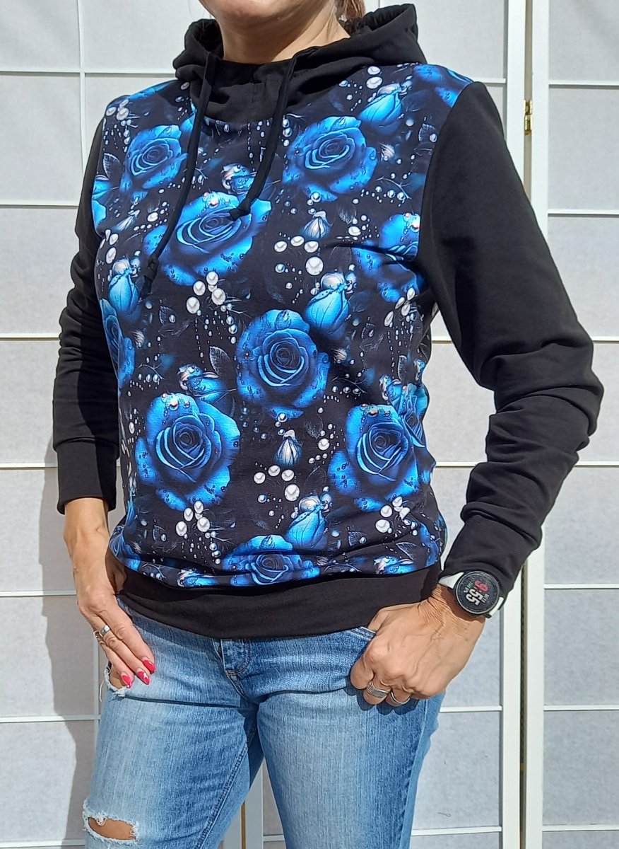Mikina - růže a perly KAPUCE/ROLÁK (teplákovina)