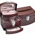 Praktická šperkovnice,třípatrová z eko kůže se zrcátkem