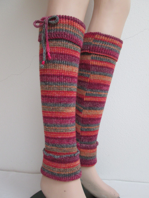 Vlněné návleky na nohy 2 - malinovomeruňkové