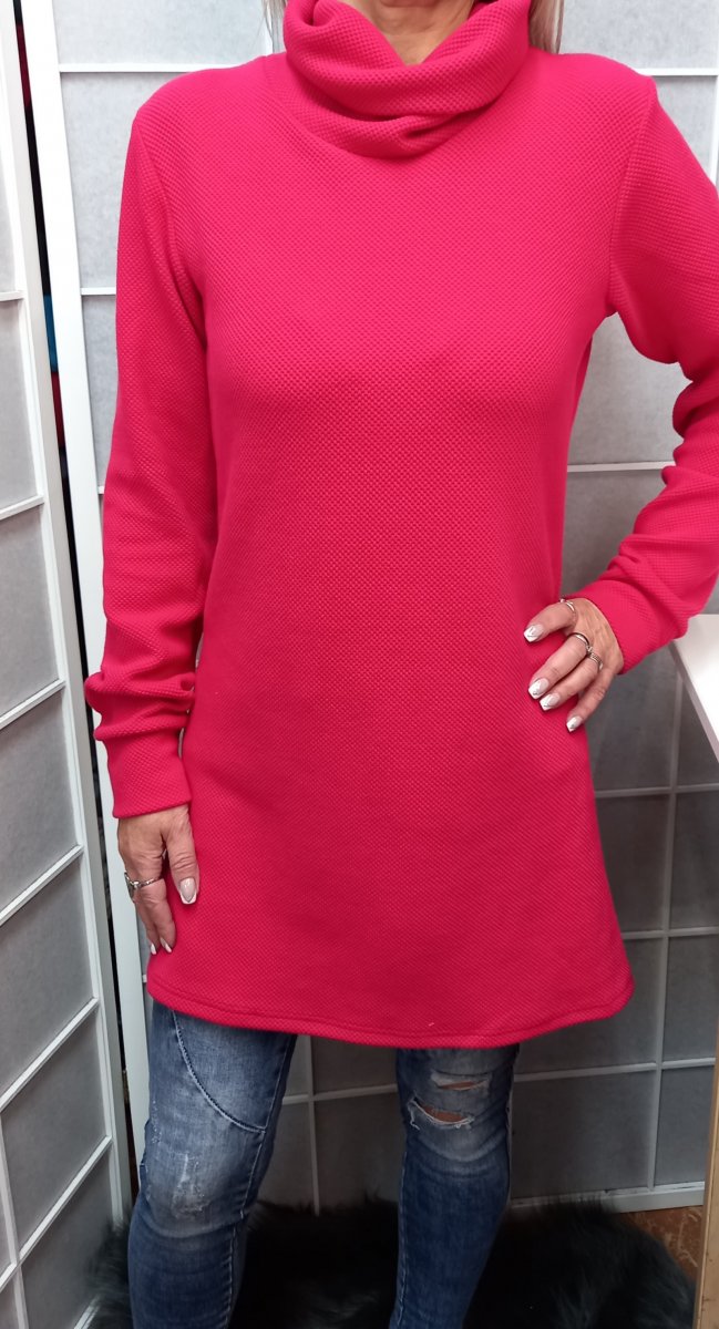 Tunika s rolákem 3D efekt - barva malinová (teplákovina)