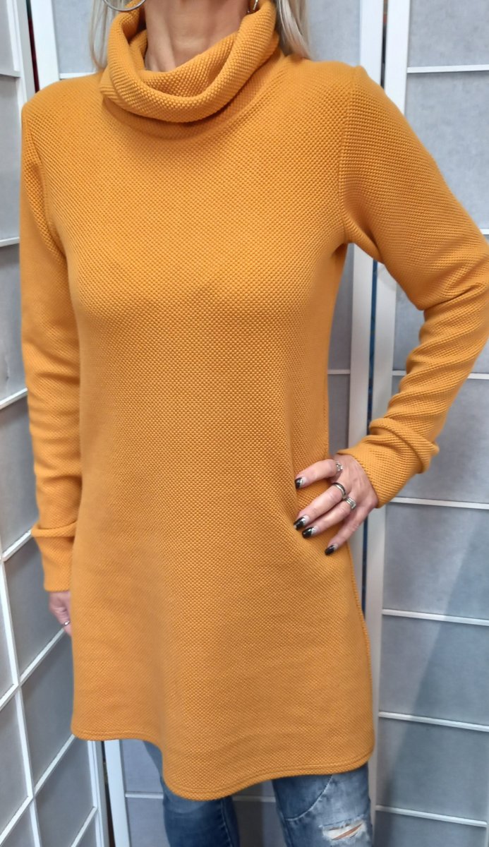 Tunika s rolákem 3D efekt - barva hořčicová (teplákovina)