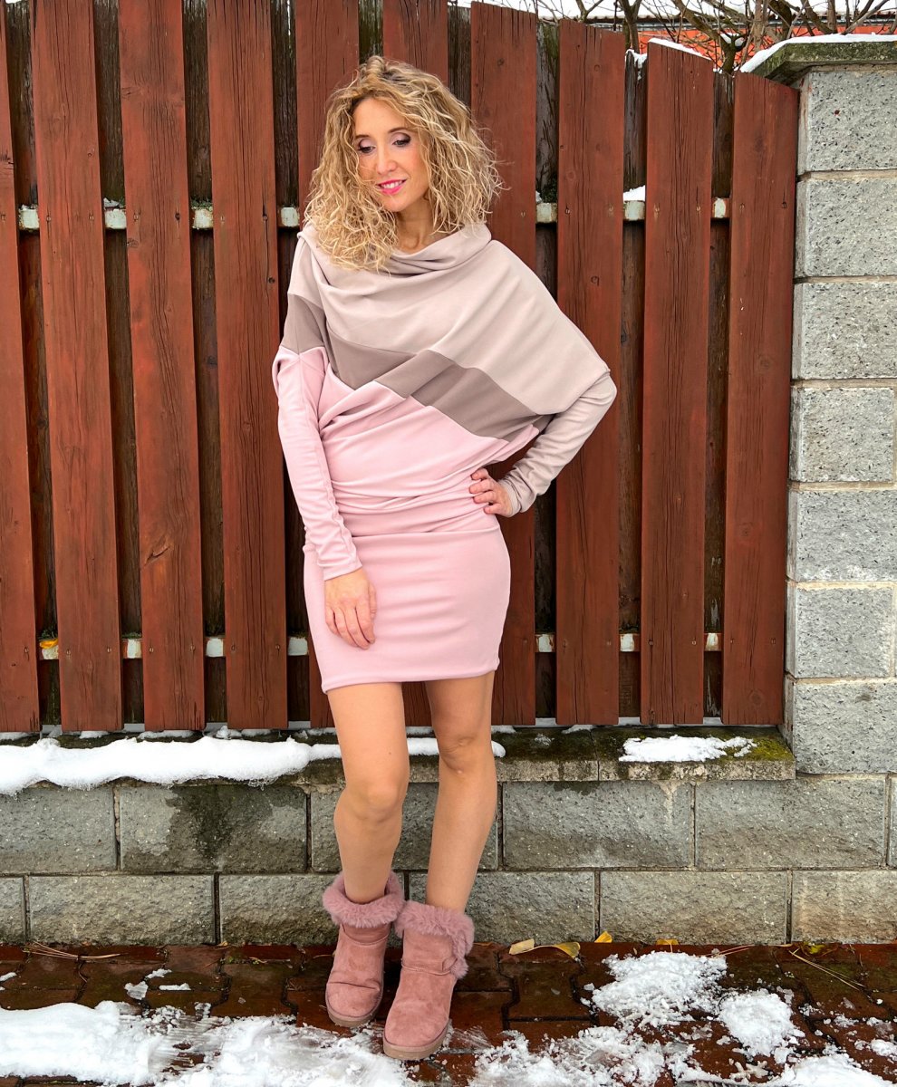 Pudrovo růžové asymetrické minišaty/ tunika