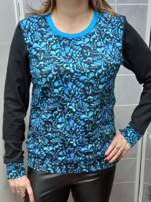 Mikina - tyrkys lístky, velikost L ~ SLEVA ~