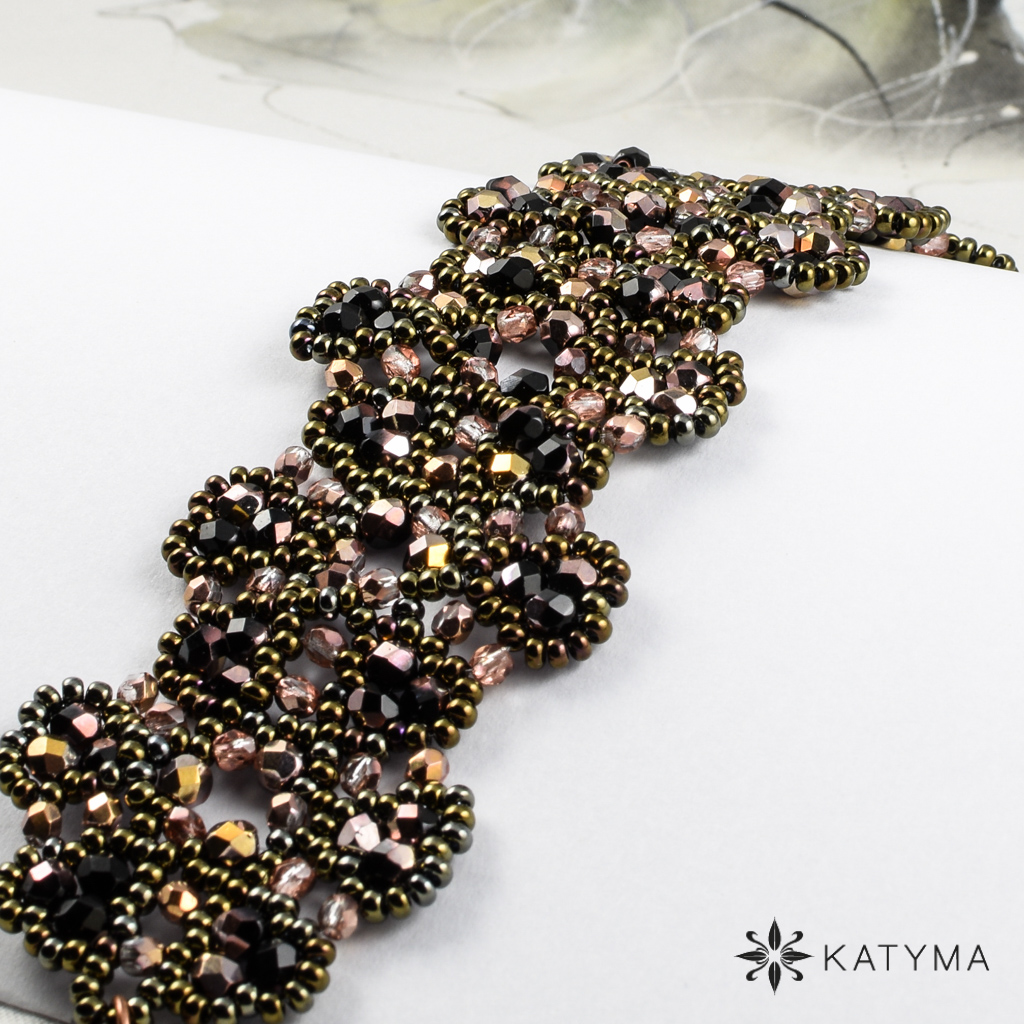 Náramek krajka černá měděný pokov