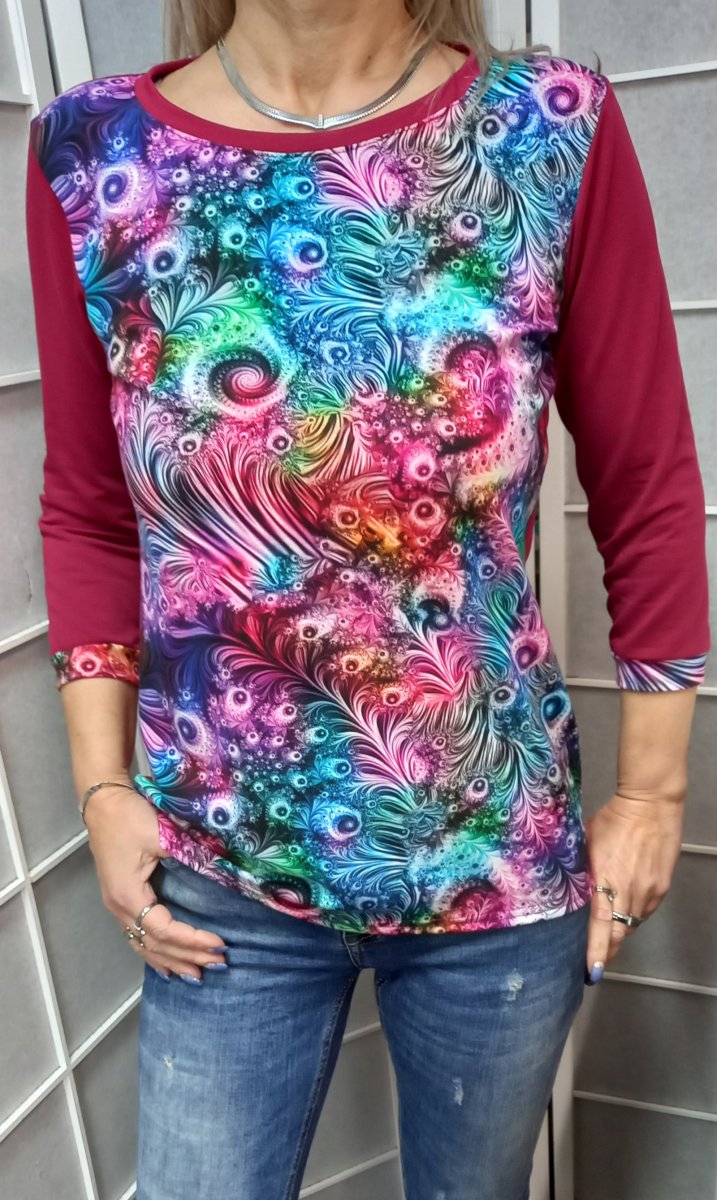 Tričko s 3/4 rukávem - pestrobarevné (bavlna)