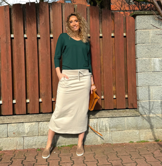 Režně béžová sukně s kapsami dlouhá