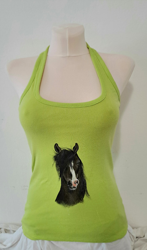 Zelené tílko s koněm M-ručně malované