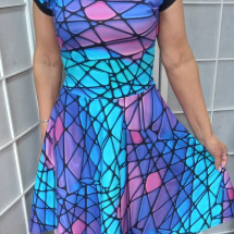 Šaty s půlkolovou sukní - mozaika (bavlna)