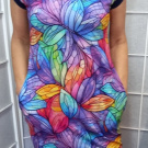 Šaty s kapsami - duhové mozaikové květy S - XXXL