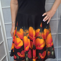 Šaty s půlkolovou sukní - oranžové máky (bavlna)