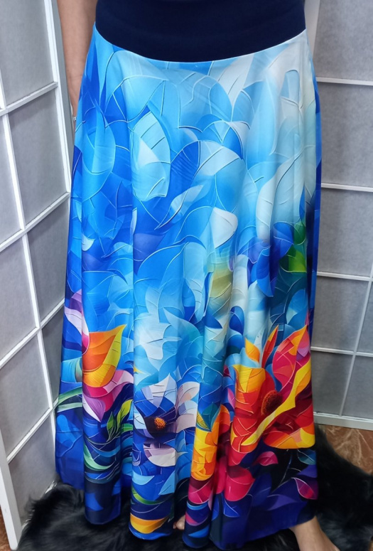Dlouhá půlkolová sukně - mozaikové květy, velikost M/L a L/XL