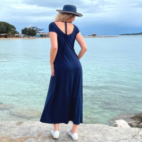 Zvonové šaty s vázáním tmavě modré