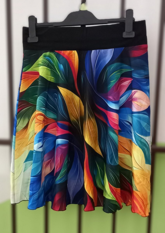 Půlkolová sukně - barevné listy, velikost L/XL 