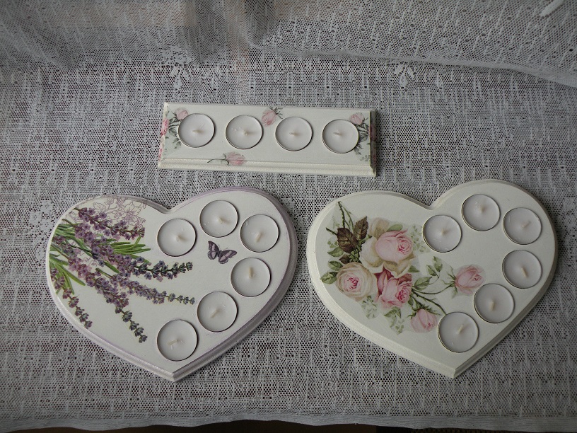 Romantický svícen velké srdce s vintage roses