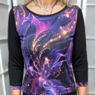 Tričko s 3/4 rukávem - fialovo zlatý vzor (bavlna)