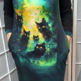 Šaty s kapsami - kočky (bavlna)