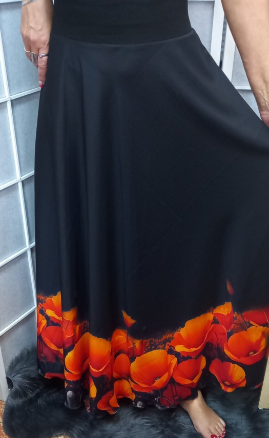 Dlouhá půlkolová sukně - oranžové máky, velikost 2XL - POSLEDNÍ KUS!