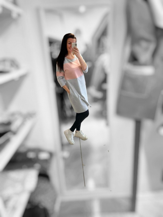 Dámské šaty šedé s růžovou M/L