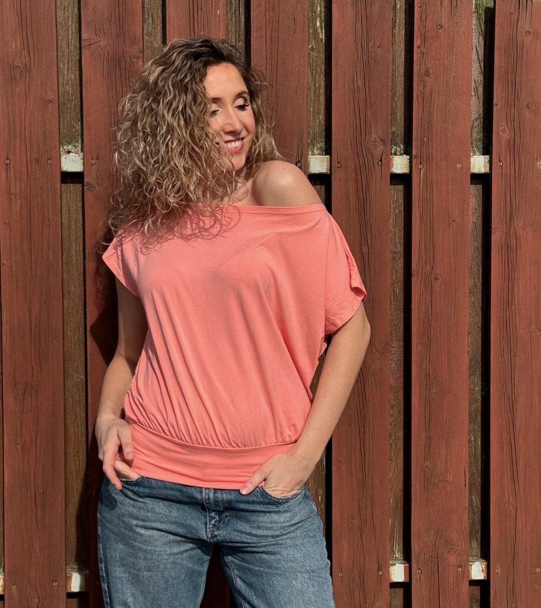 Volný top s pasem lososový