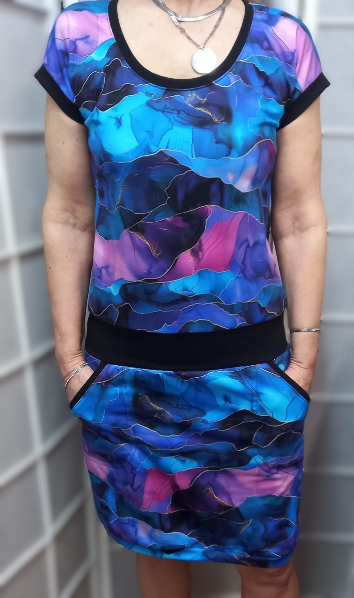 Šaty - modrofialový mramor (bavlna)